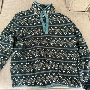 L.L. Bean Teal and Gray Geometric Fleece
